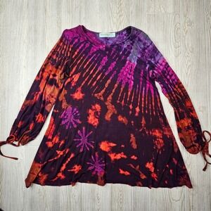 Urban Mangoz Tie Dye Long Sleeve Tunic Top Shirt Women‎ L Purple Orange Pink